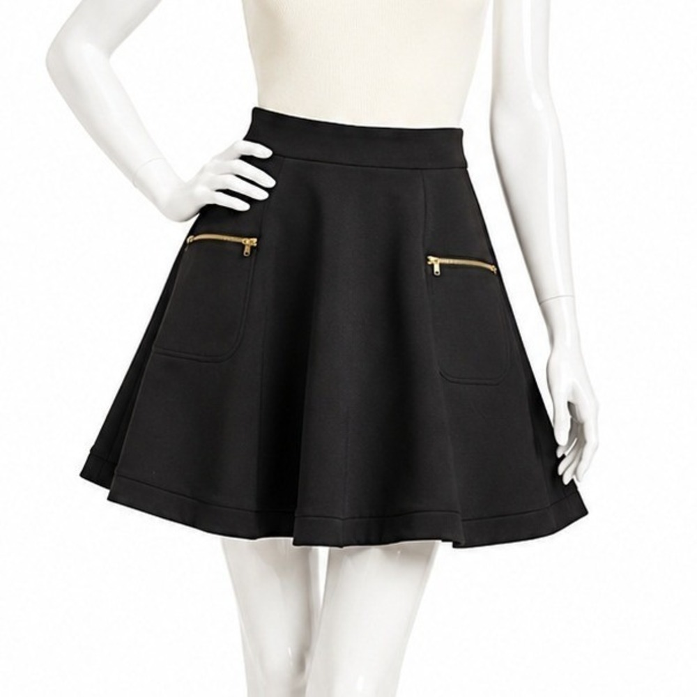 ASOS Womens Skirt Black A-Line Gold Zipper Pockets Scuba 2